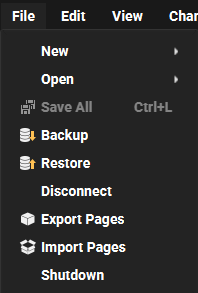 Menu File de MotiveWave avec l'option Restore