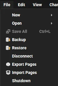 Menu File de MotiveWave avec l'option Restore