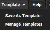 Bouton Template dans les réglages d'un outil MotiveWave, déroulé sur Save As Template et Manage Templates