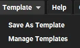 Bouton Template dans les réglages d'un outil MotiveWave, déroulé sur Save As Template et Manage Templates